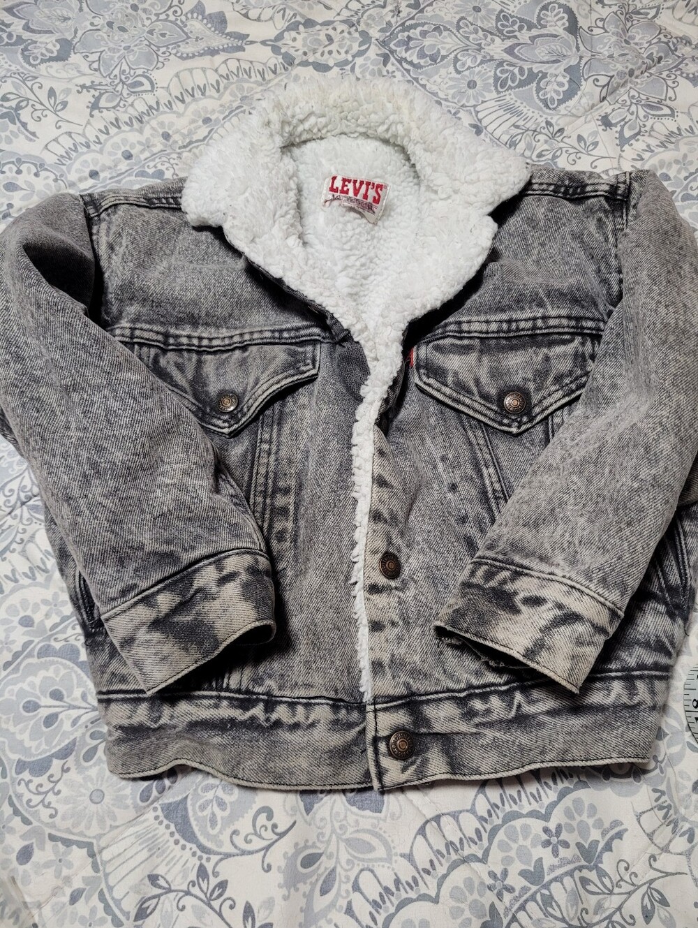 Levi's Kids Vintage Washed Gray Sherpa-Lined Denim Jacket With Blemishes As Note